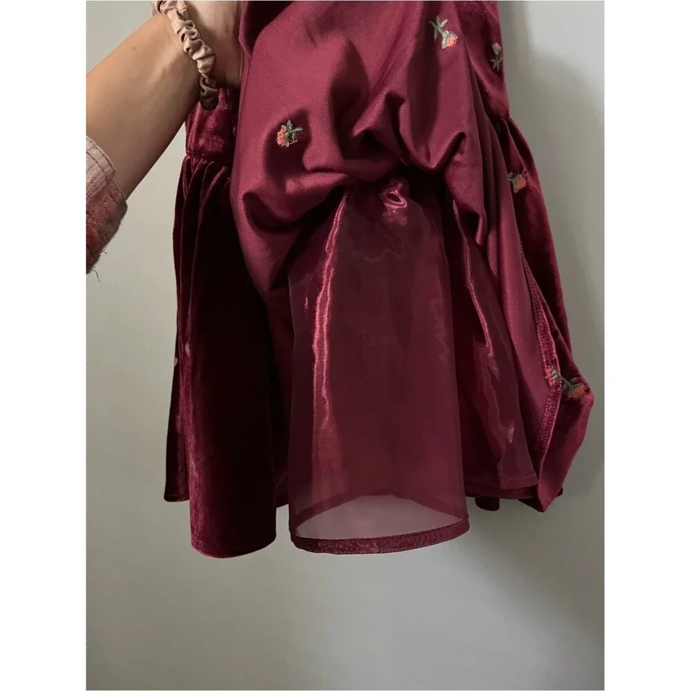 WeWoreWhat Embroidered Corset Peplum Burgundy Velvet Mini Dress Size 0 NWT